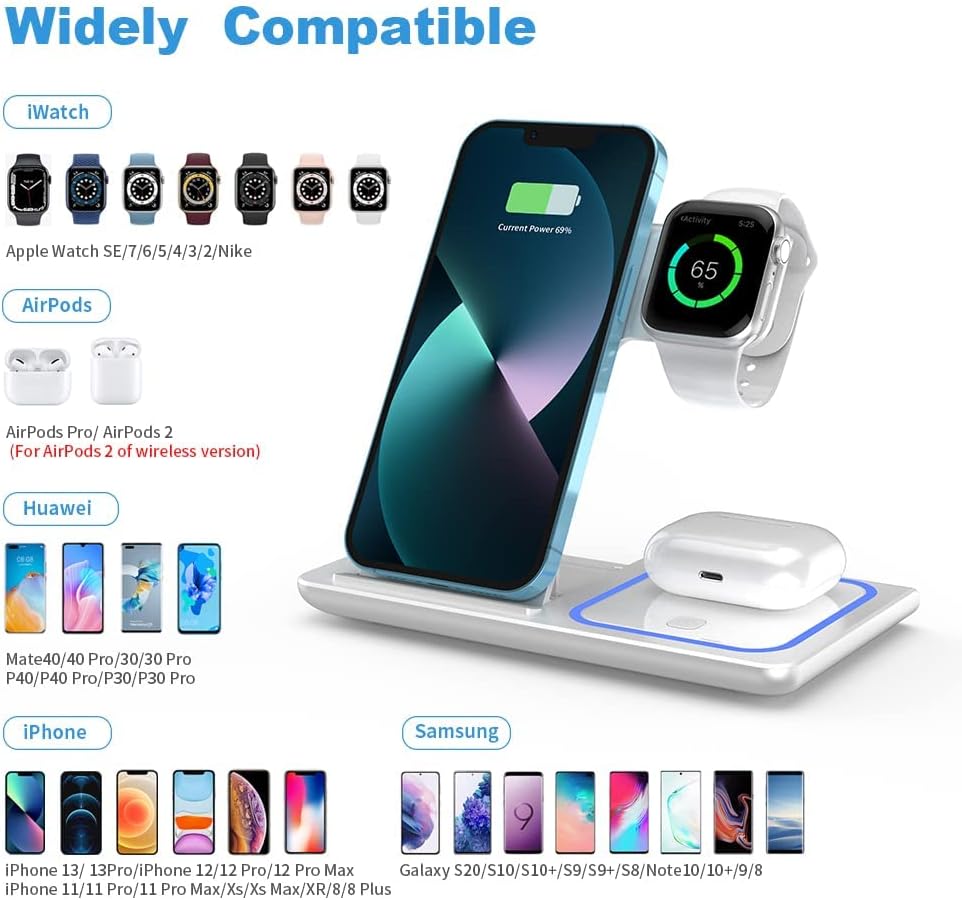 3 in 1 Wireless Charger for compatible Phones, Earbuds and Smart Watches