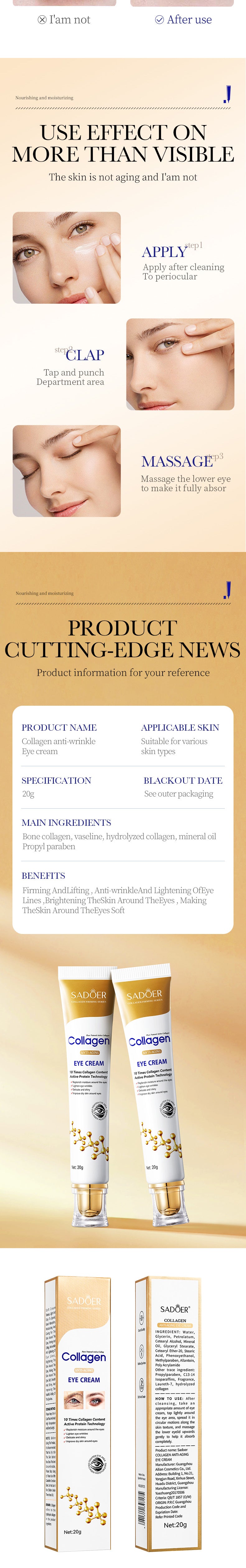 Collagen Anti Aging Eye Cream Best Repair for Dark Circles and Instant Eye Bag Removal