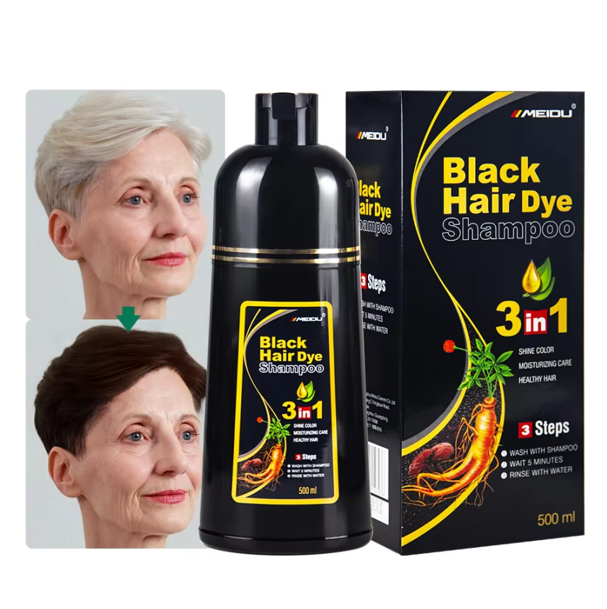 500ml 3 in 1 MEIDU Ginger Black Hair Dye Shampoo, Cleanse, Treat and Color