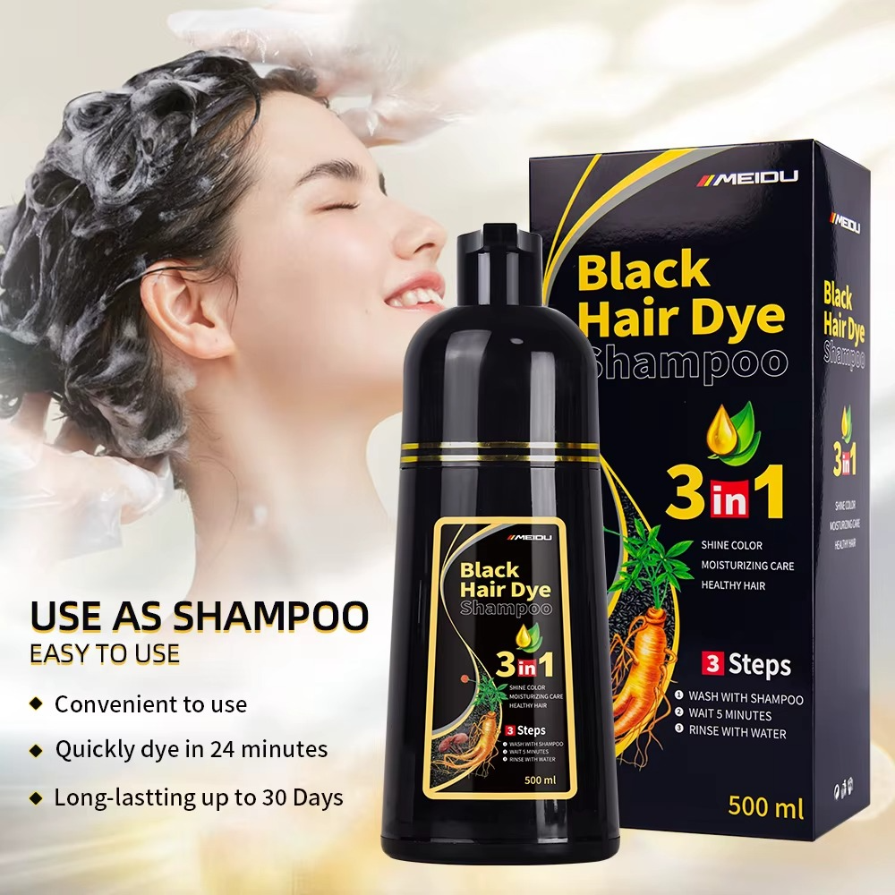 500ml 3 in 1 MEIDU Ginger Black Hair Dye Shampoo, Cleanse, Treat and Color