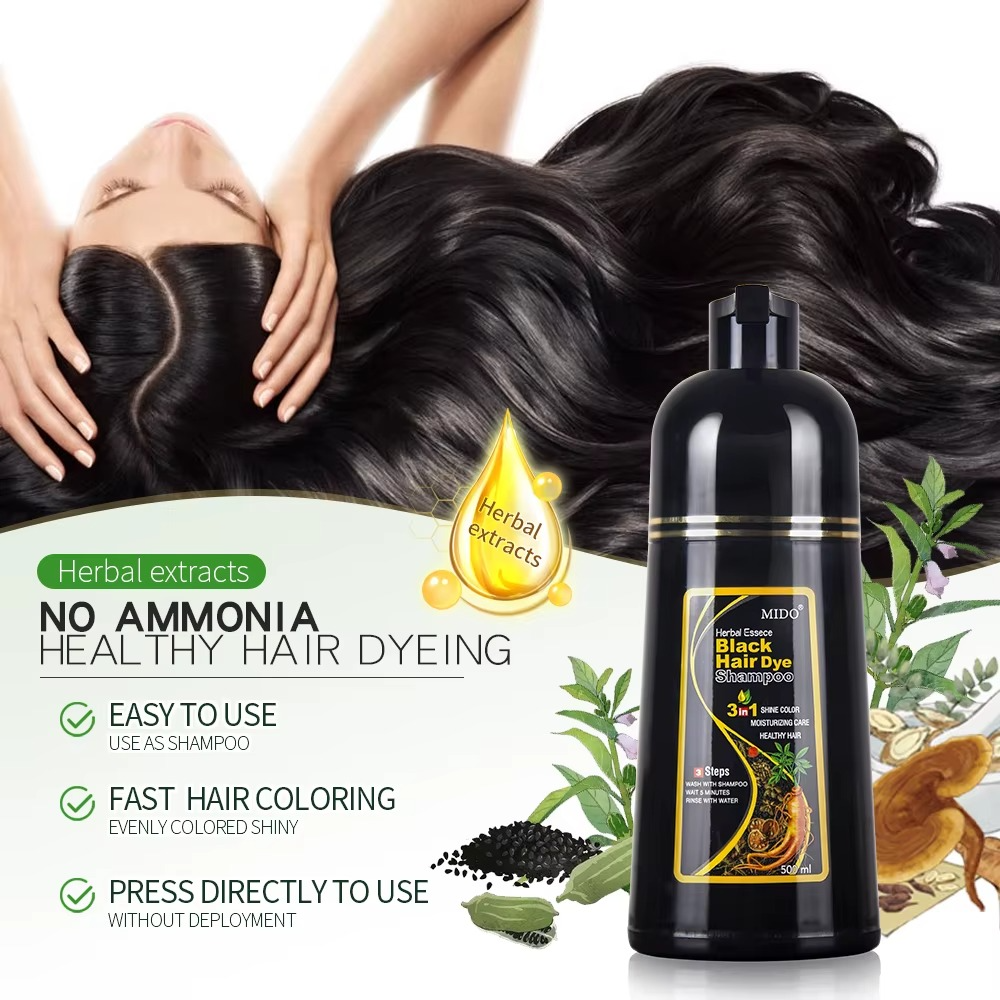 500ml 3 in 1 MEIDU Ginger Black Hair Dye Shampoo, Cleanse, Treat and Color