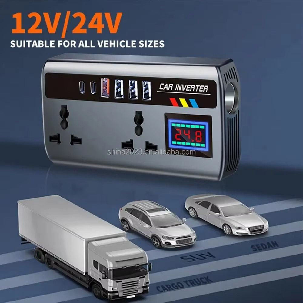 Portable Automotive Car Inverter from 12V/24V DC Power to 220V Fast Charging AC Power