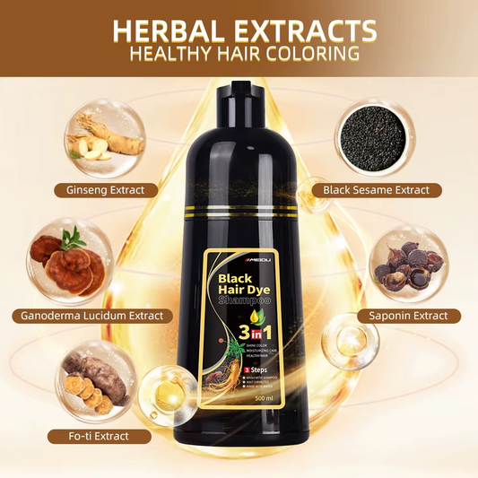 500ml  3 in 1 MEIDU Ginger Black Hair Dye Shampoo, Cleanse, Treat and Color