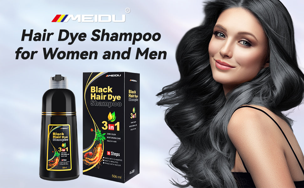 500ml 3 in 1 MEIDU Ginger Black Hair Dye Shampoo, Cleanse, Treat and Color