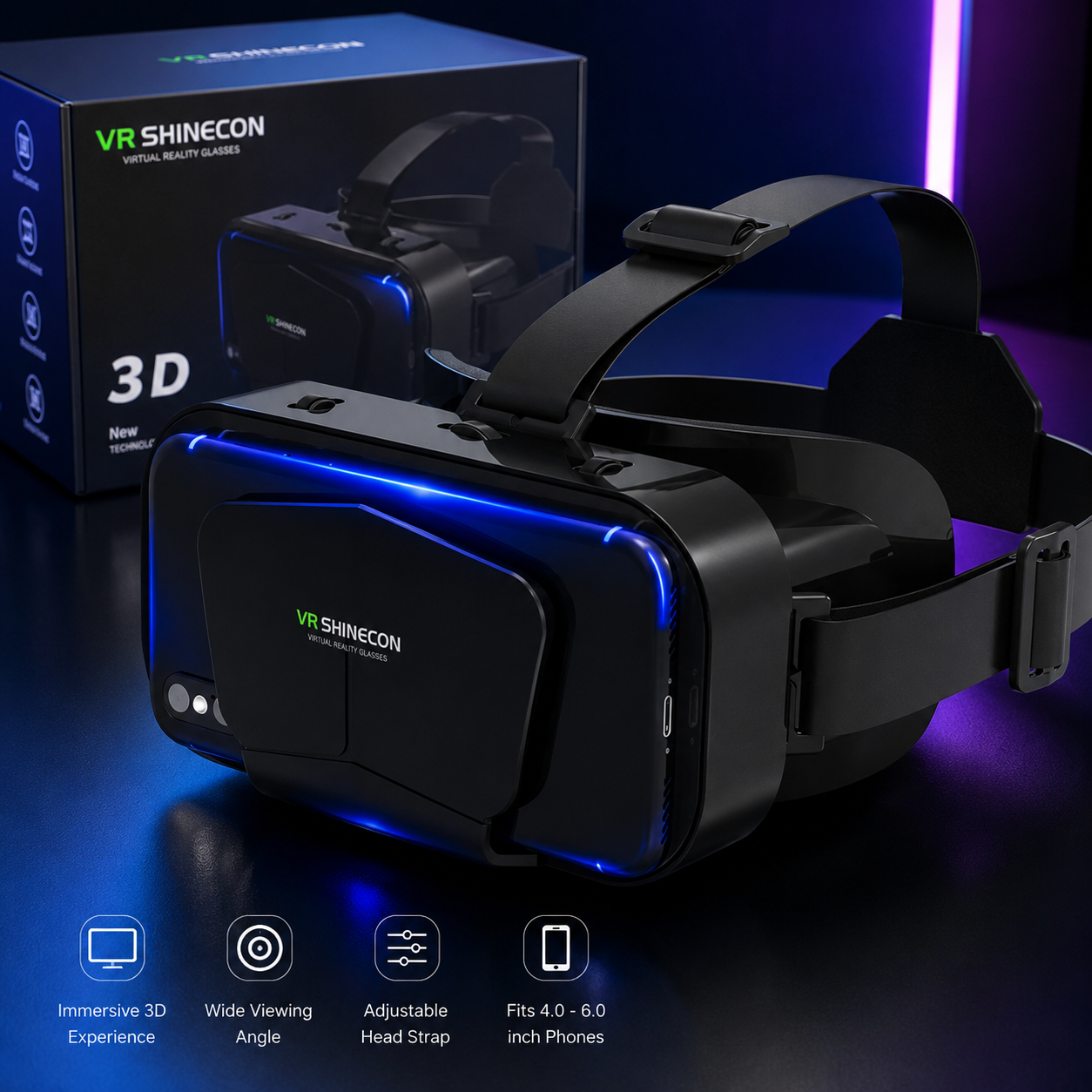 VR Shinecon 3D VR Headset – Immersive Virtual Reality Glasses for Smartphones