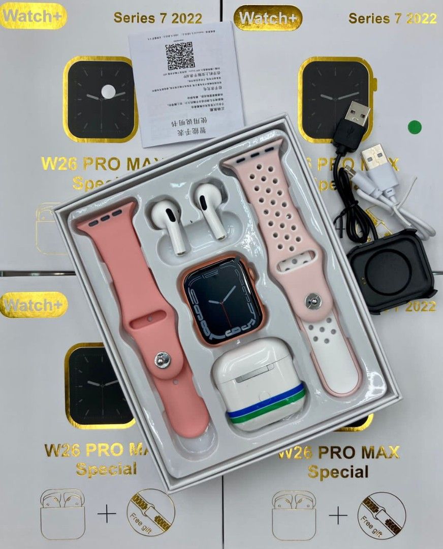 W26 Promax Smart Watch with free Earbuds and Extra Straps