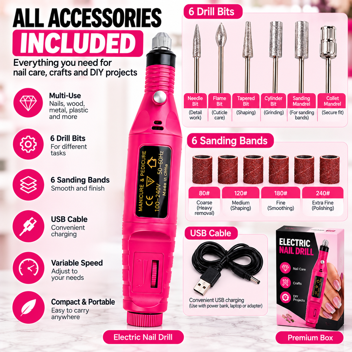 All-in-One Electric Nail Drill & DIY Tool  and 2pc Free Gel polish