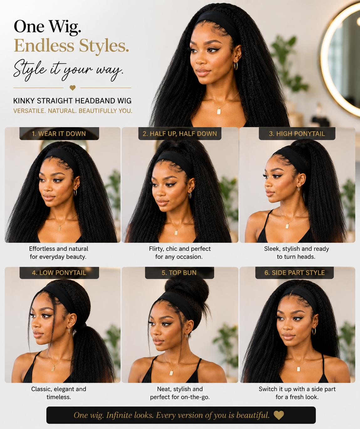 High Quality Kinky Straight Headband Wig