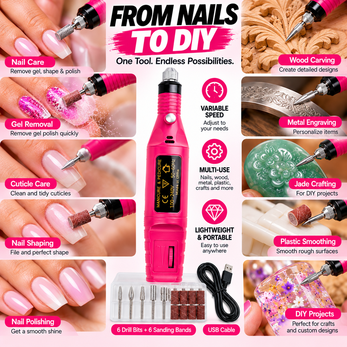 All-in-One Electric Nail Drill & DIY Tool  and 2pc Free Gel polish