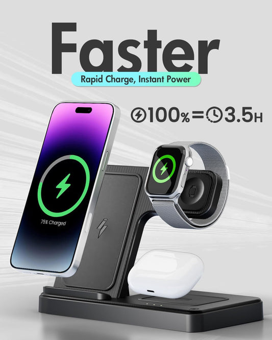 3 in 1 Wireless Charger for compatible Phones, Earbuds and Smart Watches