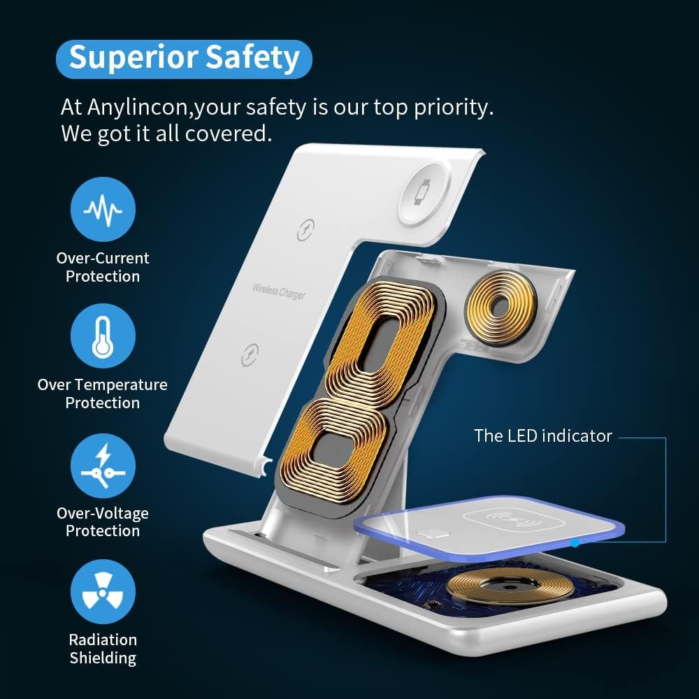 3 in 1 Wireless Charger for compatible Phones, Earbuds and Smart Watches