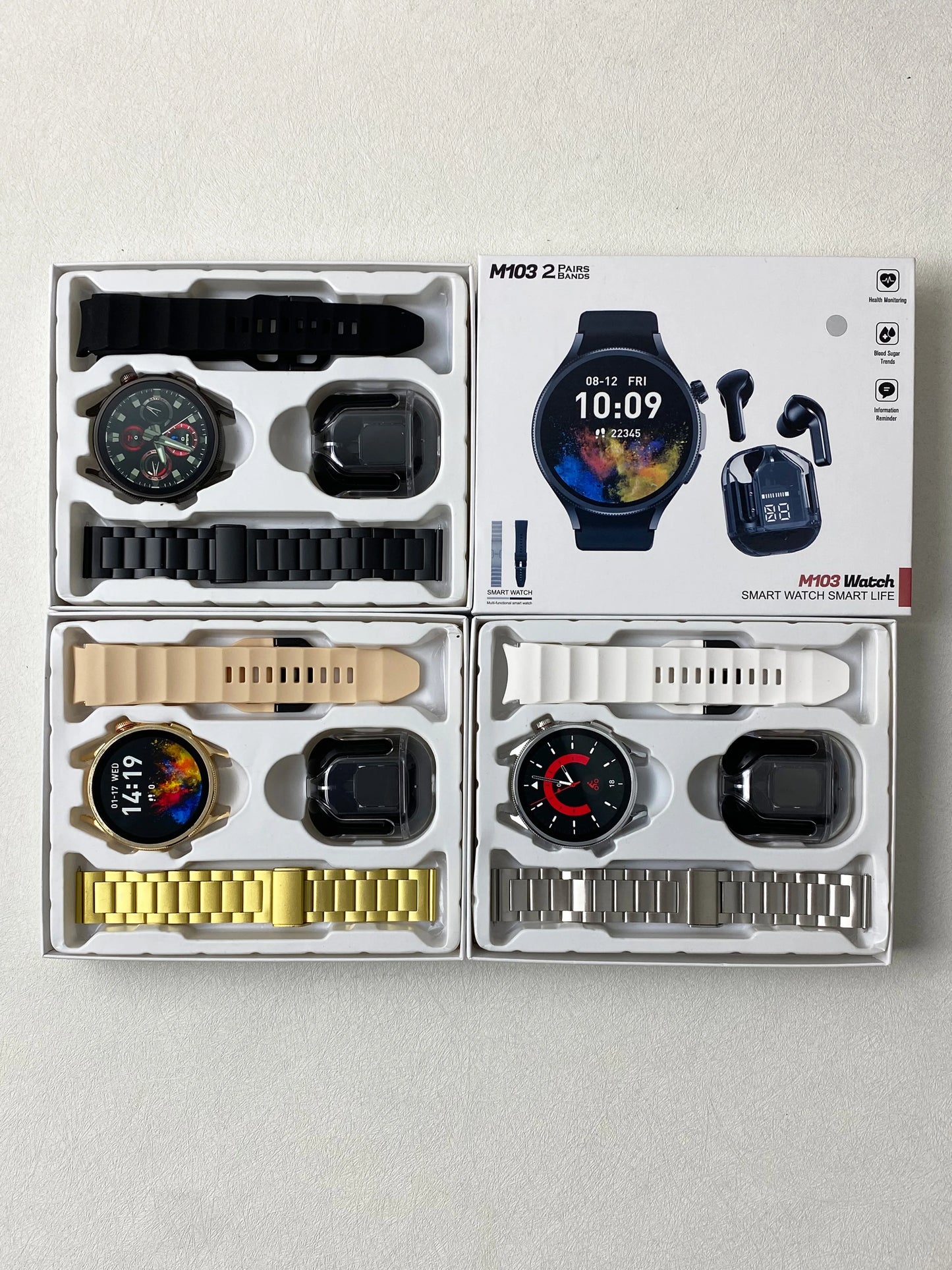 High Quality M103 Smart watch with 2 pairs of Straps and Free Earbuds