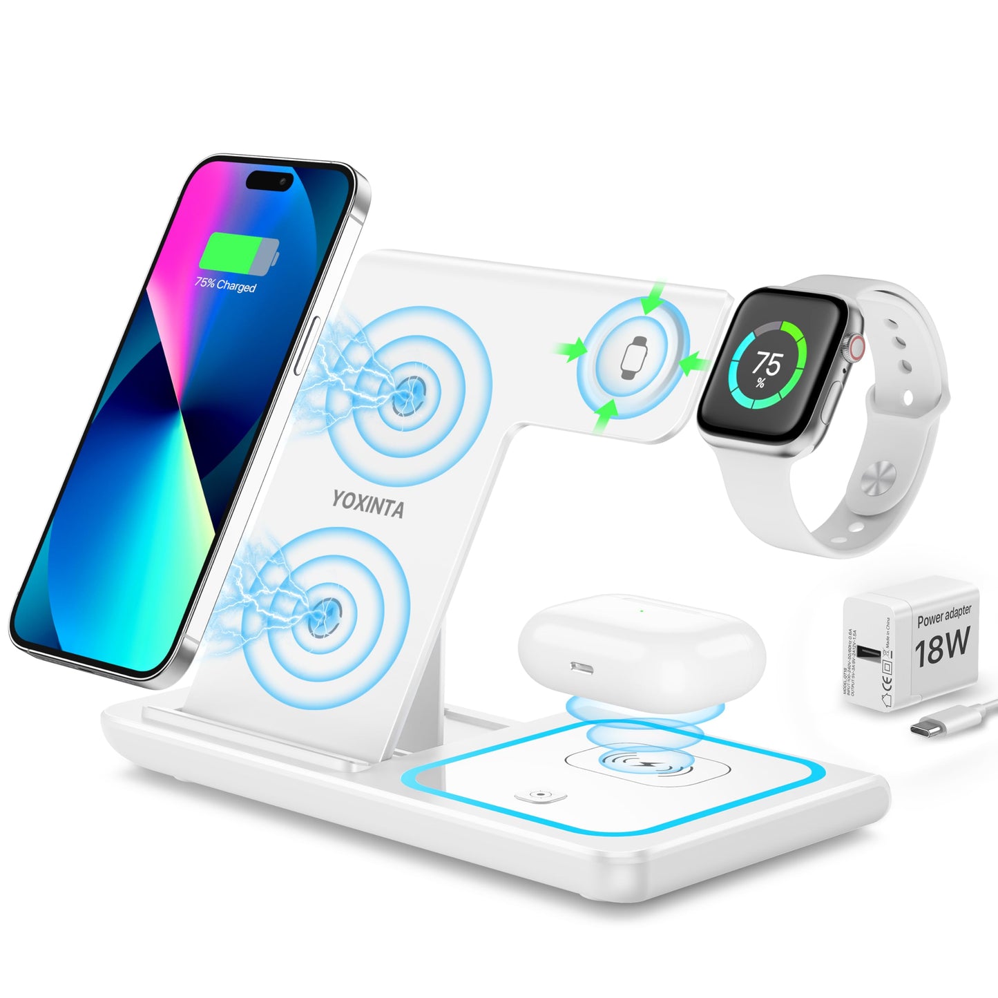 3 in 1 Wireless Charger for compatible Phones, Earbuds and Smart Watches