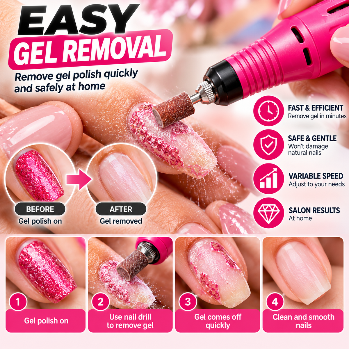 All-in-One Electric Nail Drill & DIY Tool  and 2pc Free Gel polish