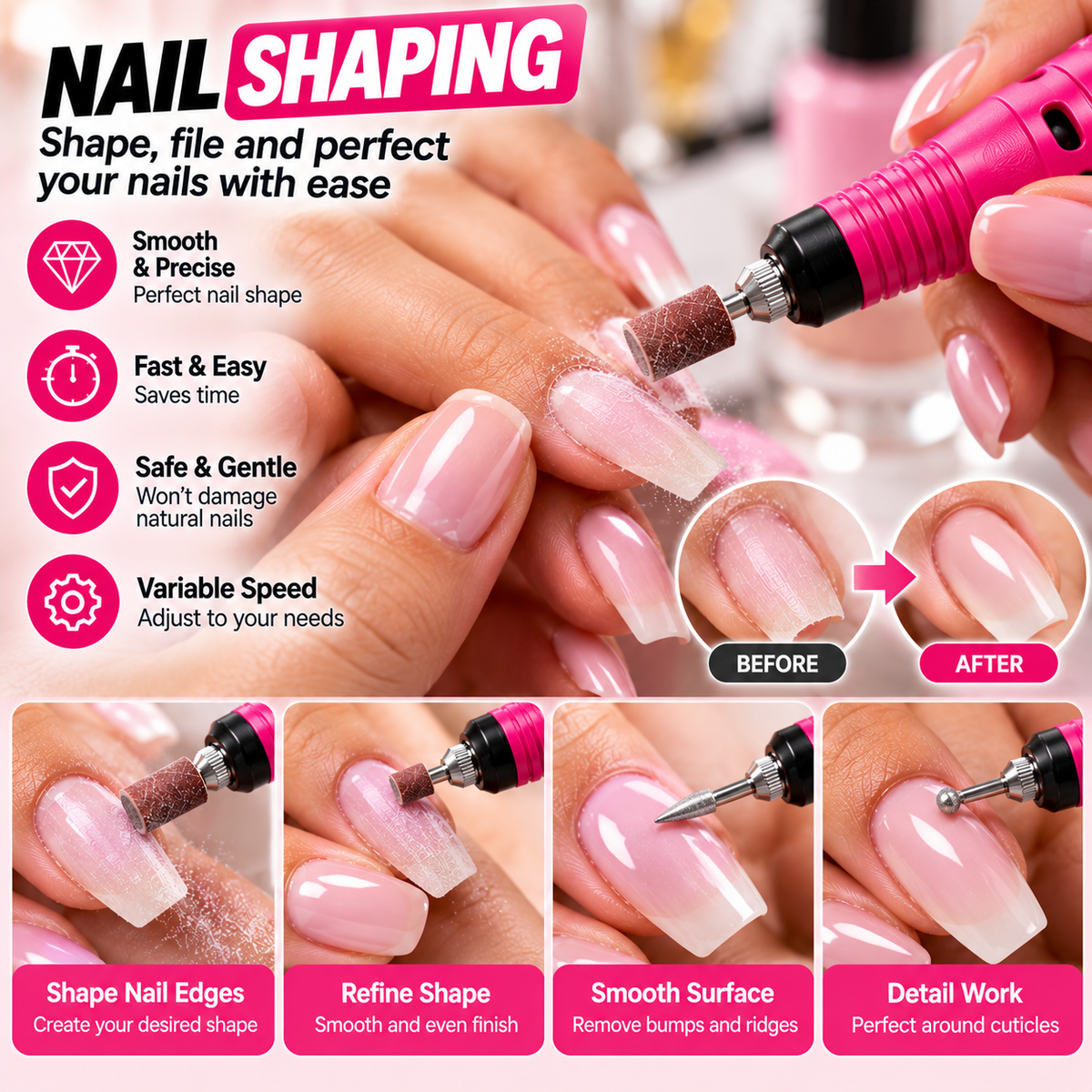 All-in-One Electric Nail Drill & DIY Tool  and 2pc Free Gel polish