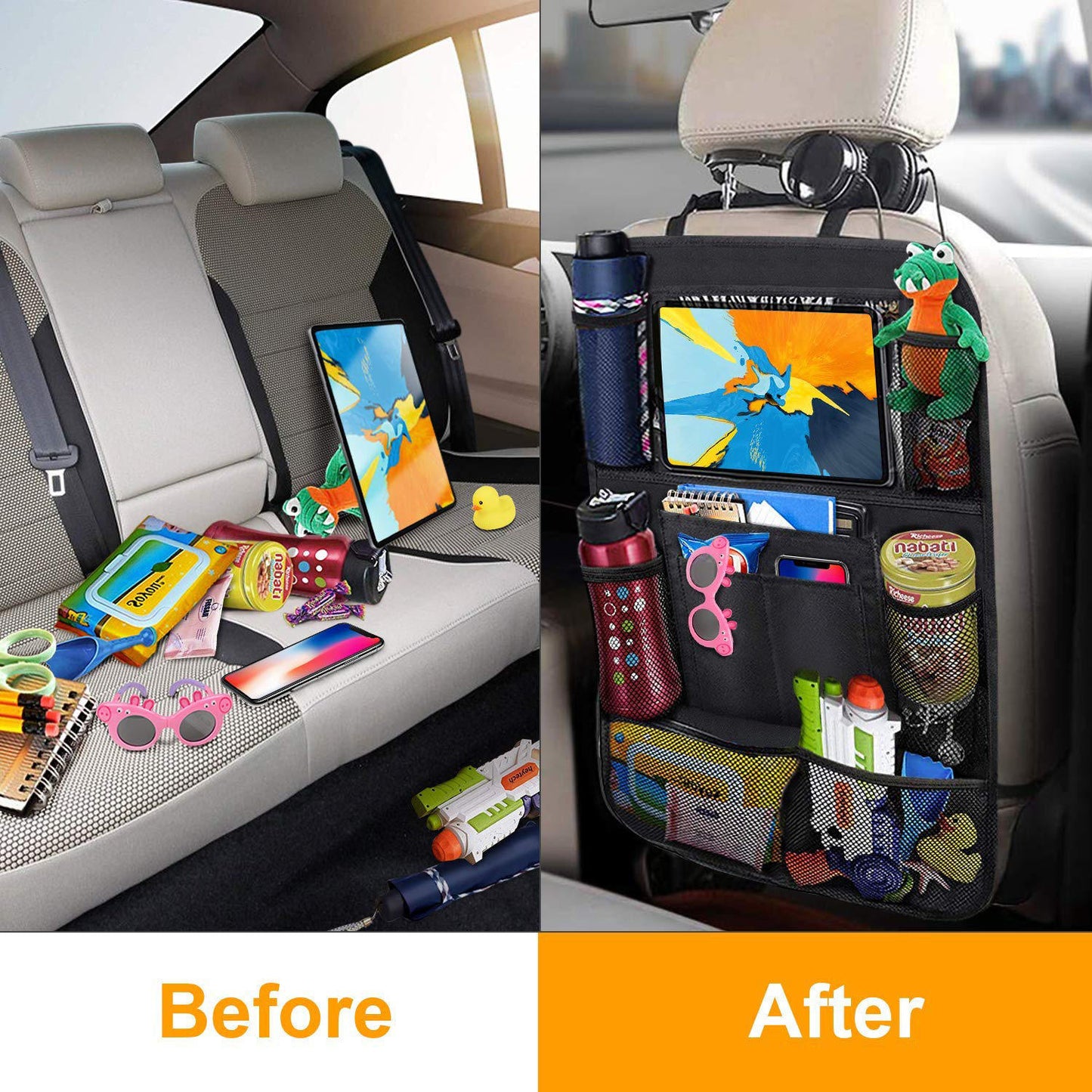 2pc High Quality Multifunctional Backseat Car Seat Organizer Storage Bag With Touch Screen Tablet pocket