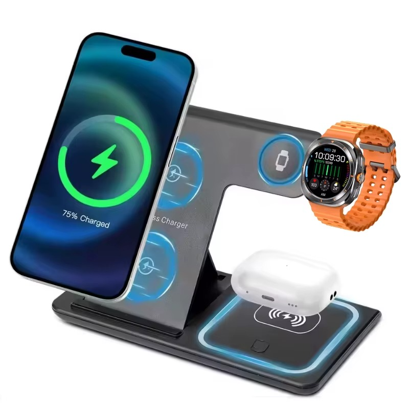 3 in 1 Wireless Charger for compatible Phones, Earbuds and Smart Watches