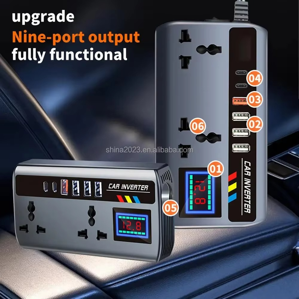 Portable Automotive Car Inverter from 12V/24V DC Power to 220V Fast Charging AC Power