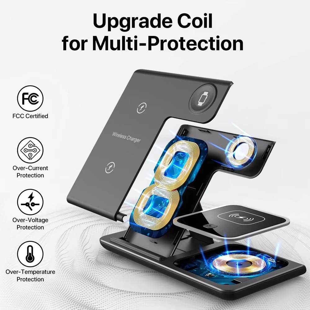 3 in 1 Wireless Charger for compatible Phones, Earbuds and Smart Watches