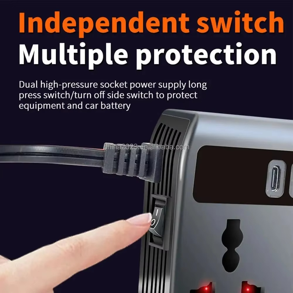 Portable Automotive Car Inverter from 12V/24V DC Power to 220V Fast Charging AC Power