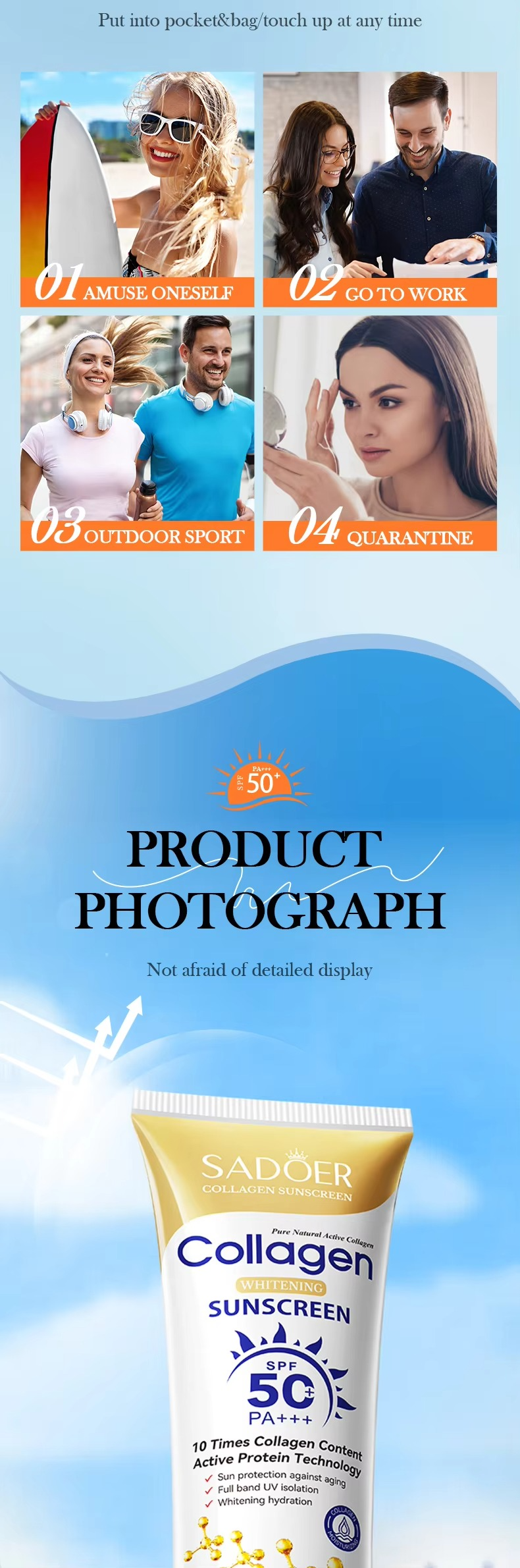 SADOER Collagen SPF50 Sunblock Sunscreen Cream 40ml