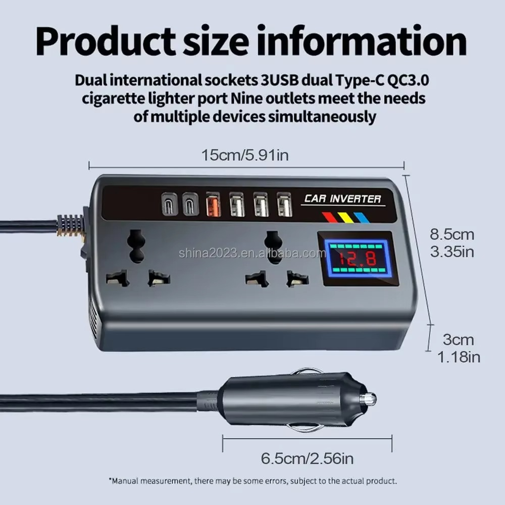 Portable Automotive Car Inverter from 12V/24V DC Power to 220V Fast Charging AC Power