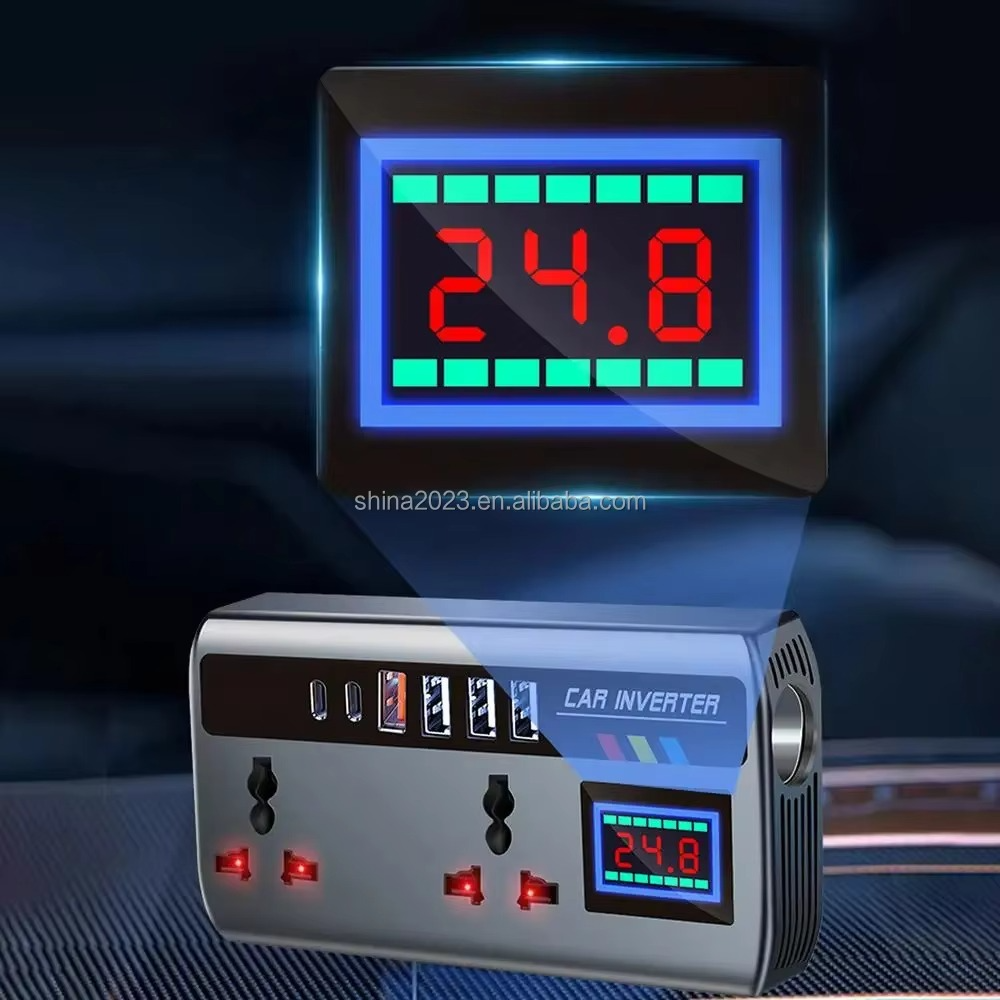 Portable Automotive Car Inverter from 12V/24V DC Power to 220V Fast Charging AC Power