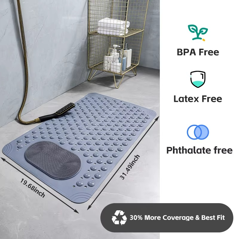 Anti Slip Bathroom Mat with Foot scrubber and Maassager