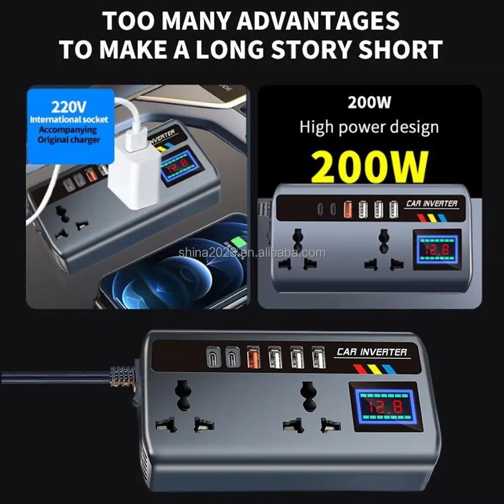 Portable Automotive Car Inverter from 12V/24V DC Power to 220V Fast Charging AC Power