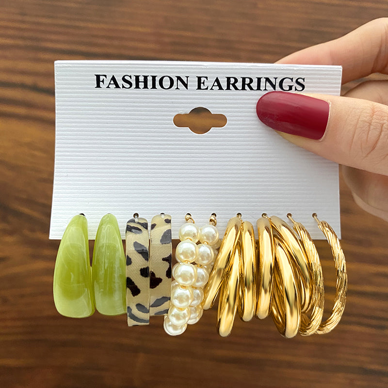 Trendy Gold Metal Earrings Set For Women Fashion Geometric Pearl Circle Drop Earrings