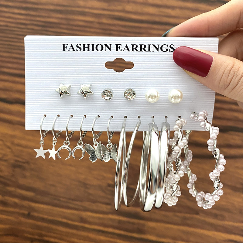 Trendy Gold Metal Earrings Set For Women Fashion Geometric Pearl Circle Drop Earrings