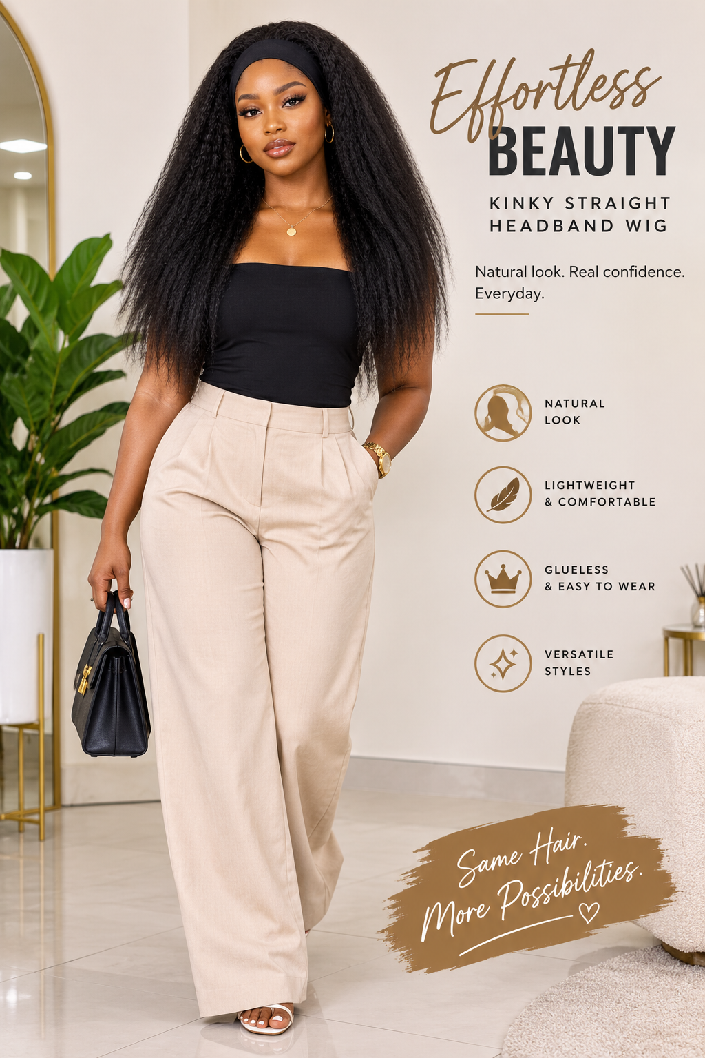High Quality Kinky Straight Headband Wig