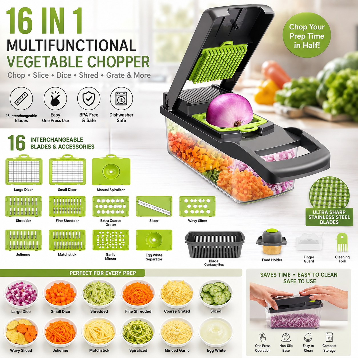 16 in 1 Multifunctional Vegetable Chopper and Slicer