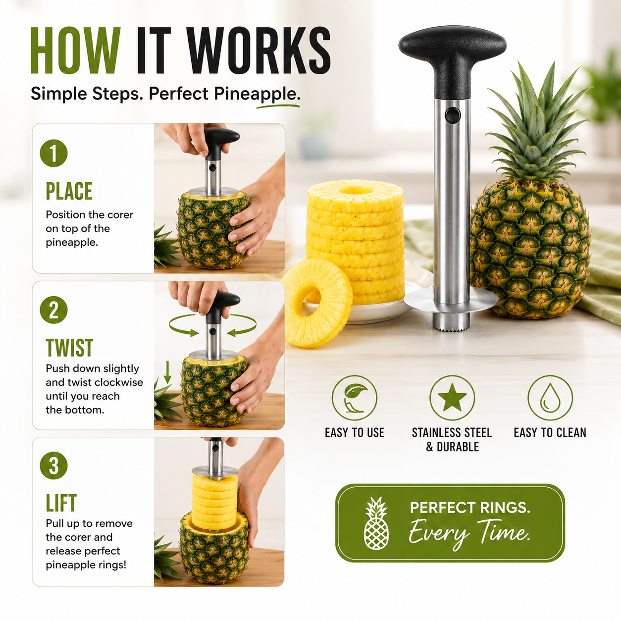 3 in 1 Pineapple Peeler, Corer and Slicer