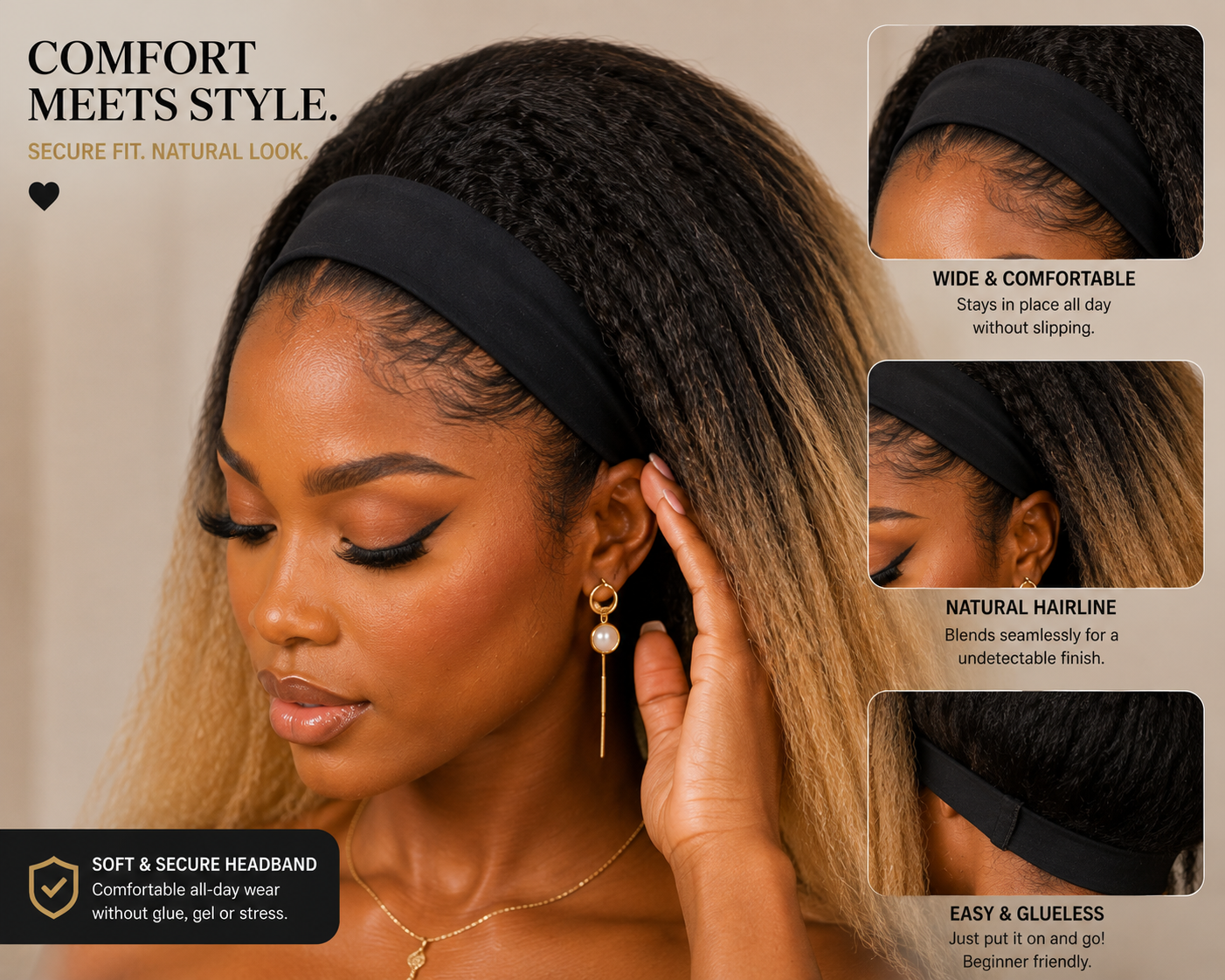 High Quality Kinky Straight Headband Wig