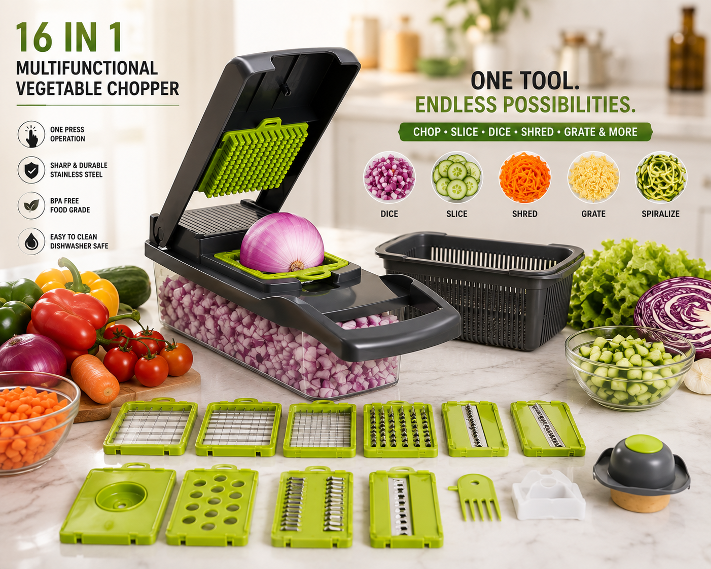 16 in 1 Multifunctional Vegetable Chopper and Slicer