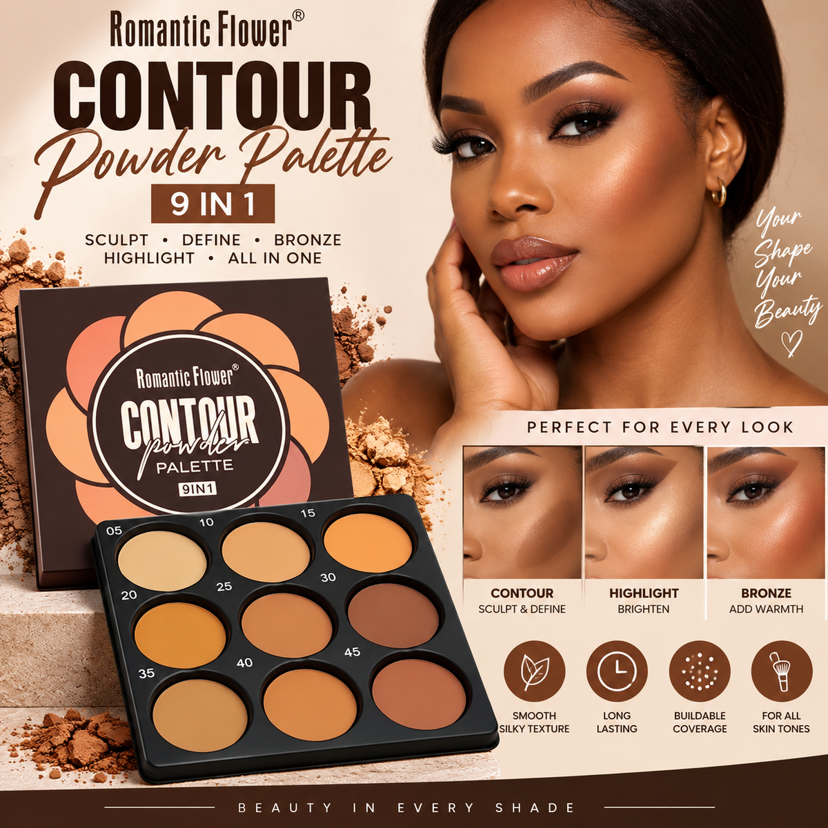 Romantic Flower 9 in 1 Contour Powder Palette