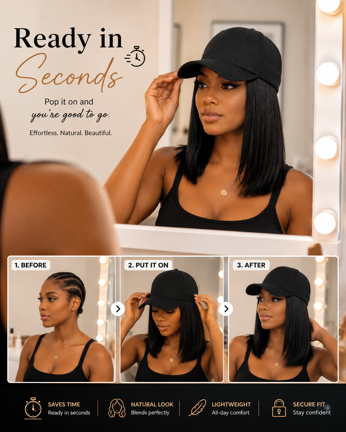 Instant Wig Cap with Straight Hair