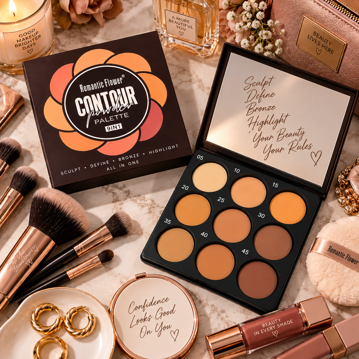Romantic Flower 9 in 1 Contour Powder Palette