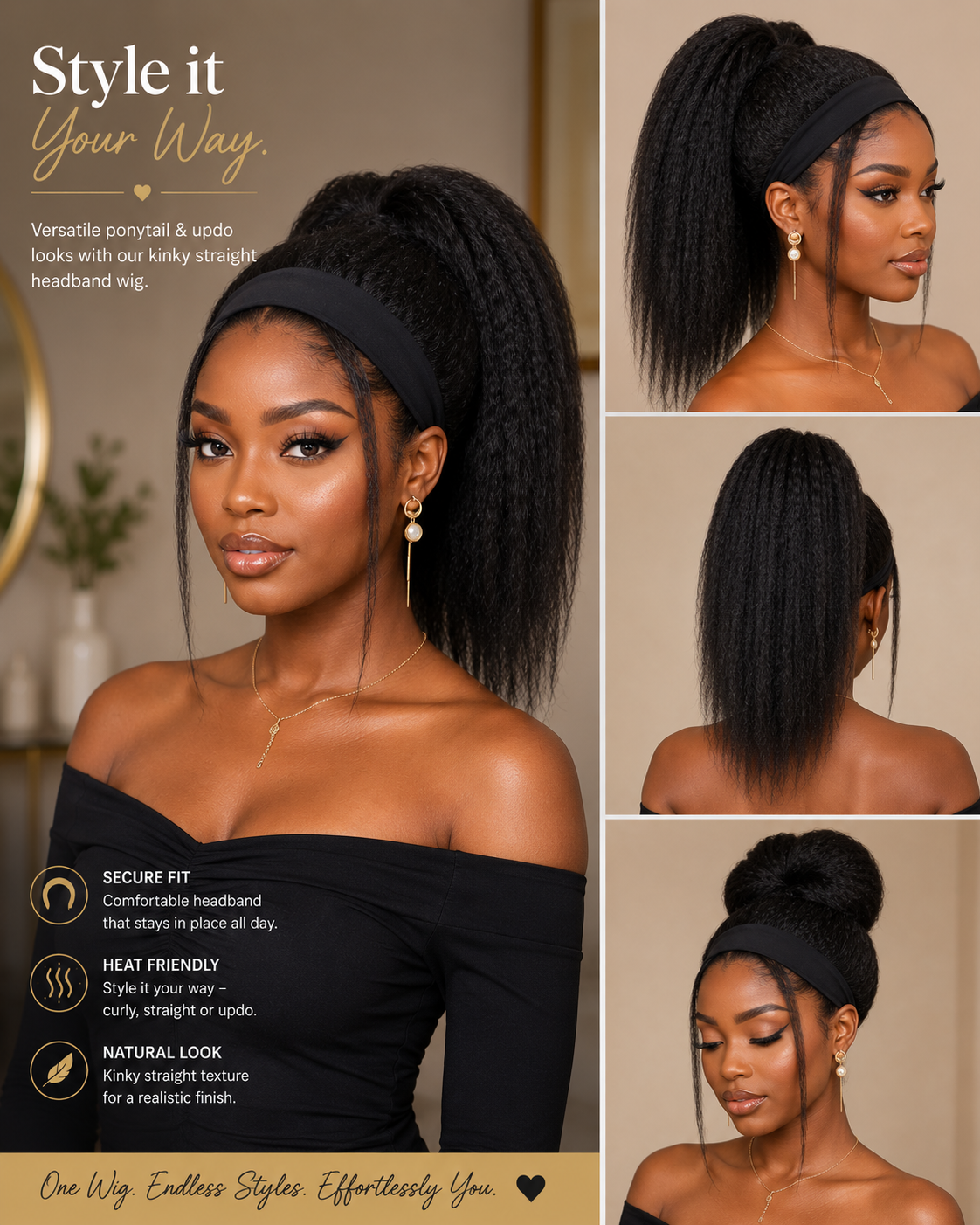 High Quality Kinky Straight Headband Wig