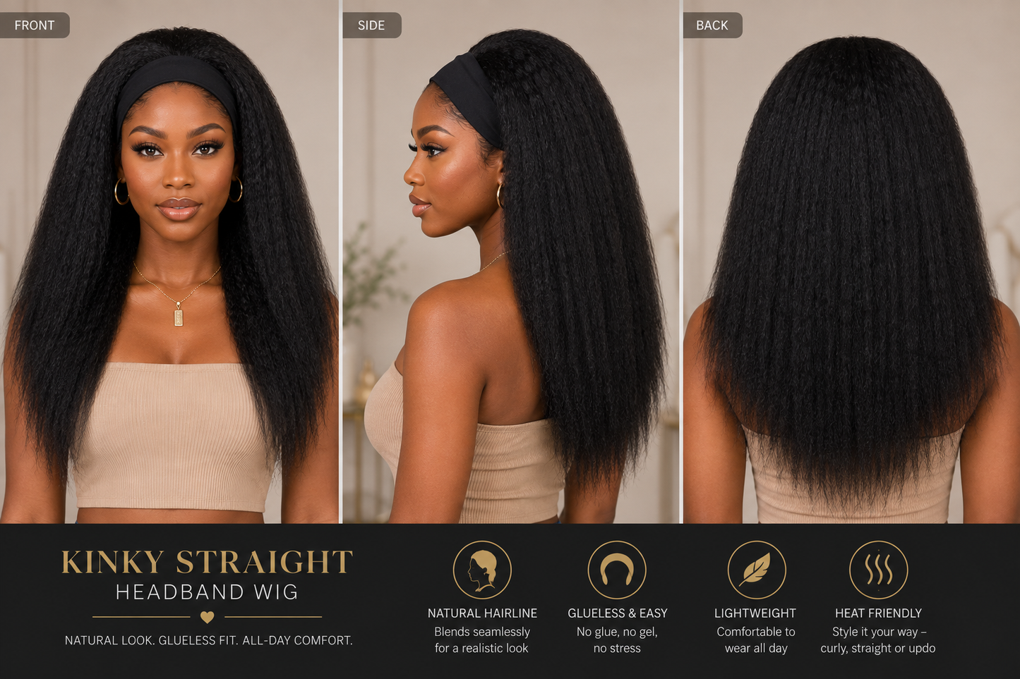 High Quality Kinky Straight Headband Wig