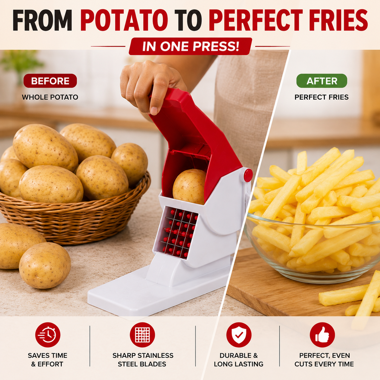 Easy Press Potato Cutter & French Fry Slicer
