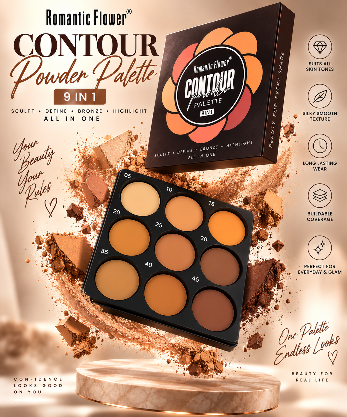 Romantic Flower 9 in 1 Contour Powder Palette