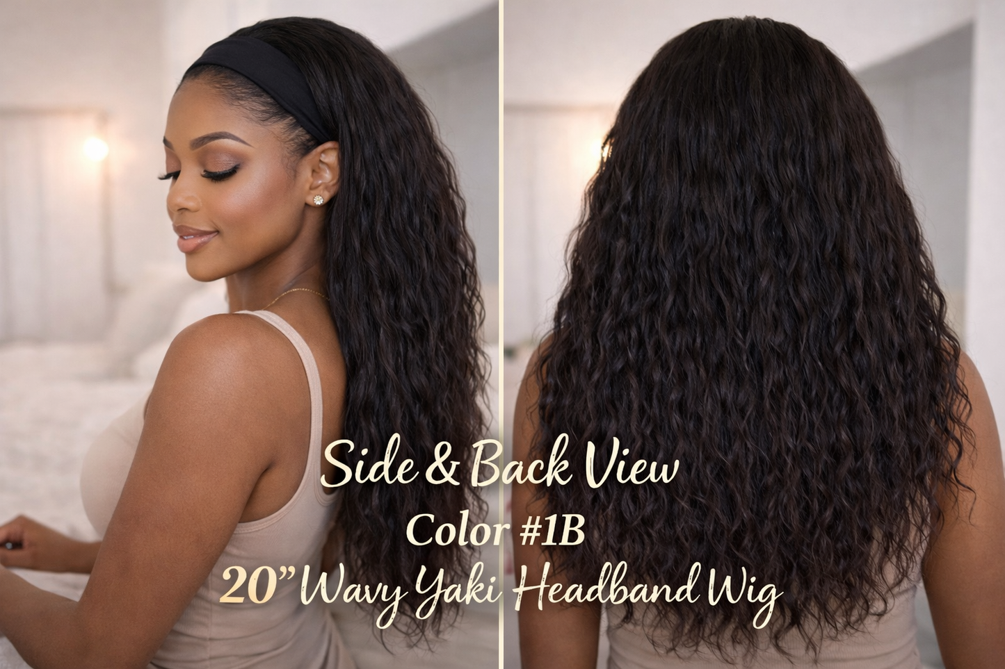 20 inch Human Hair Blend Headband Wig – Wavy Yaki & Kinky Styles