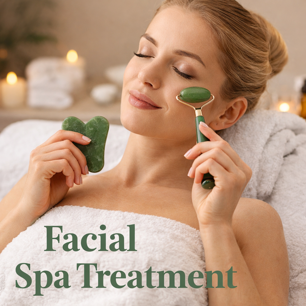 Jade Roller & Gua Sha Set Facial Beauty Tools, Face Roller Skin Massager for Face, Neck and Eye