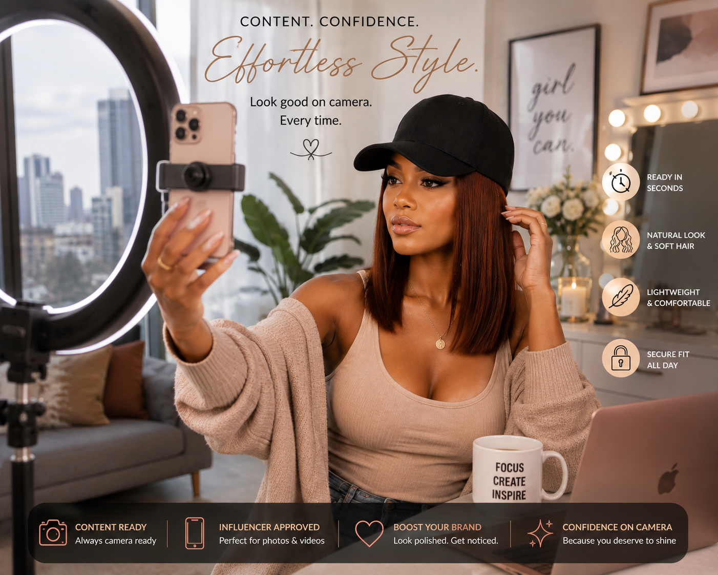 Instant Wig Cap with Straight Hair