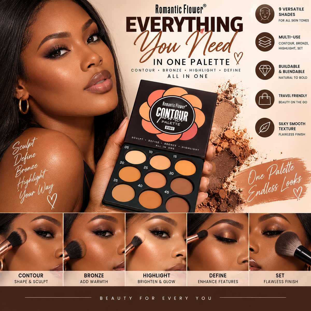 Romantic Flower 9 in 1 Contour Powder Palette