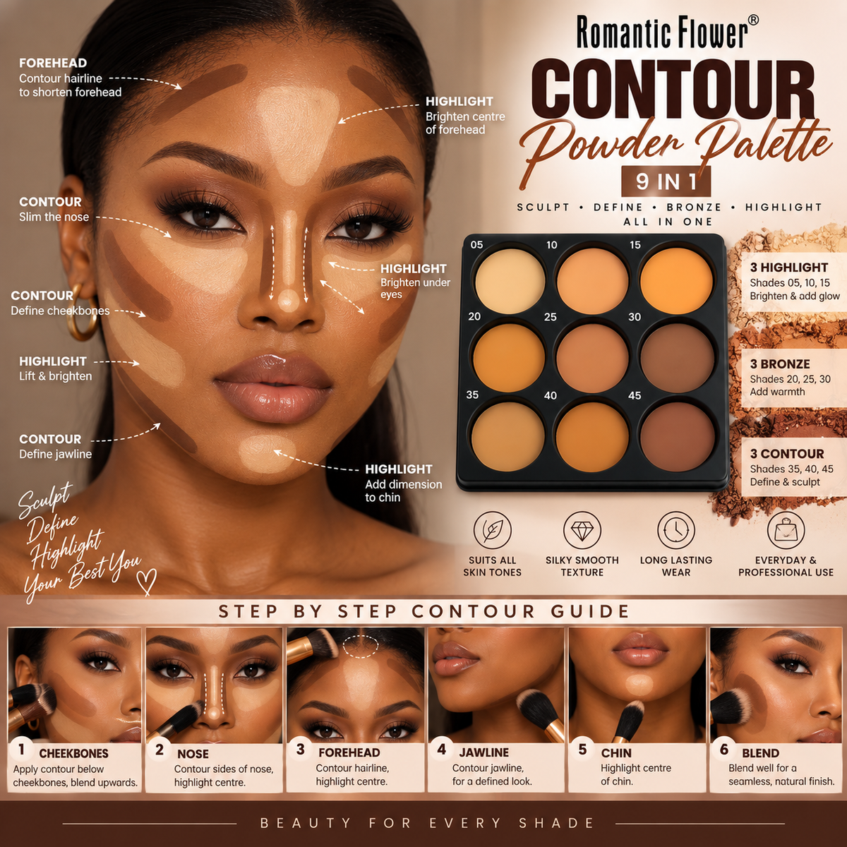 Romantic Flower 9 in 1 Contour Powder Palette