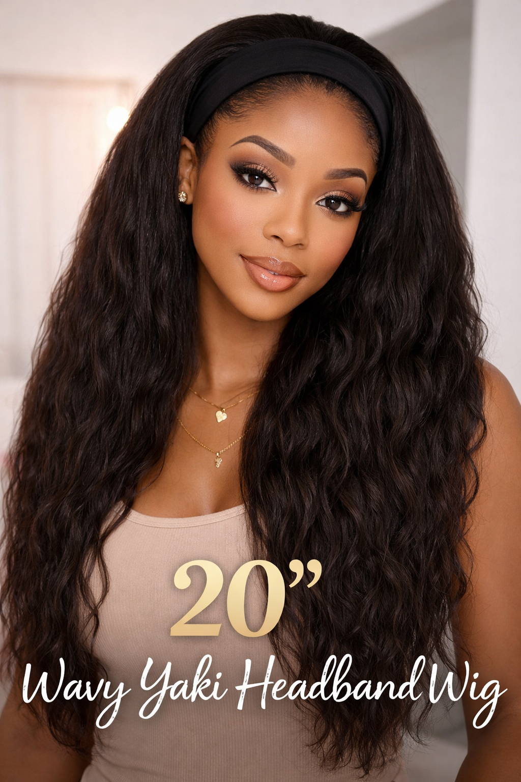 20 inch Human Hair Blend Headband Wig – Wavy Yaki & Kinky Styles