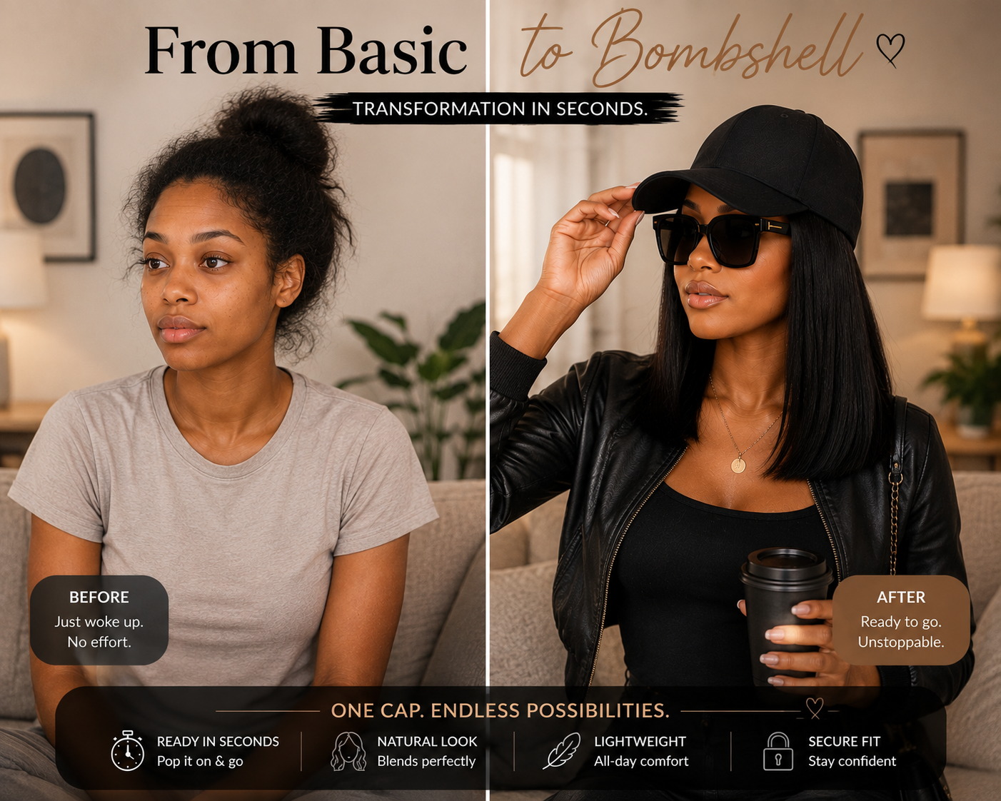 Instant Wig Cap with Straight Hair